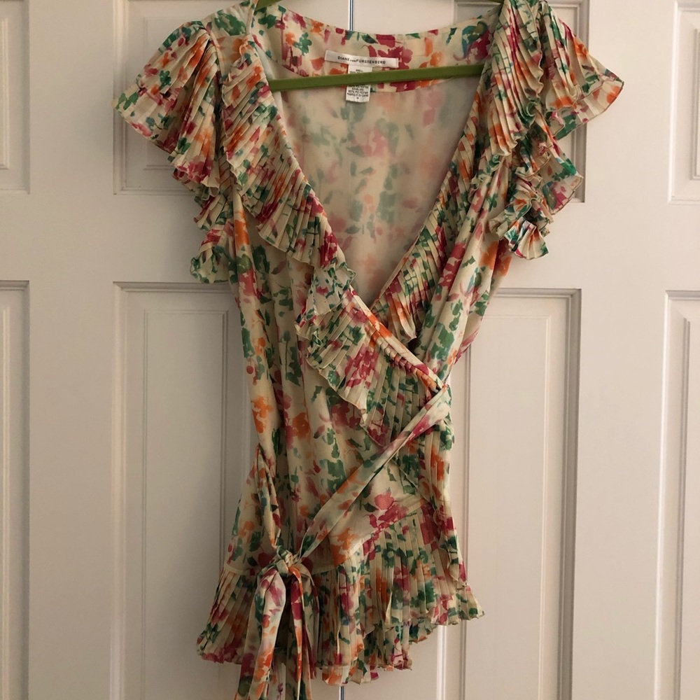 Diane von Furstenberg floral wrap blouse.